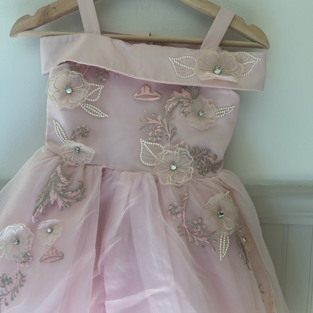 Disney Princess Aurora Dress Girls 5-6 Pink Floral Embroidered Gown Costume - Picture 6 of 8